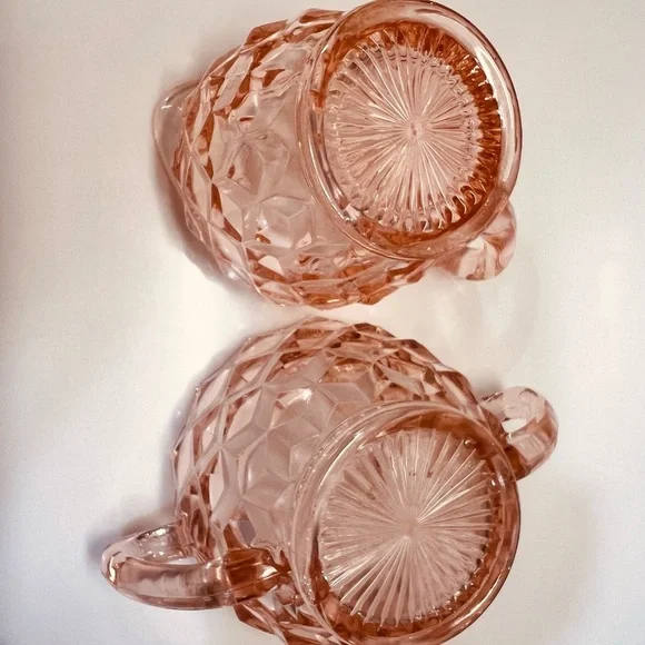 Vintage Pink Glass Cream and Sugar Set Diamond pattern - Picture 6 of 6
